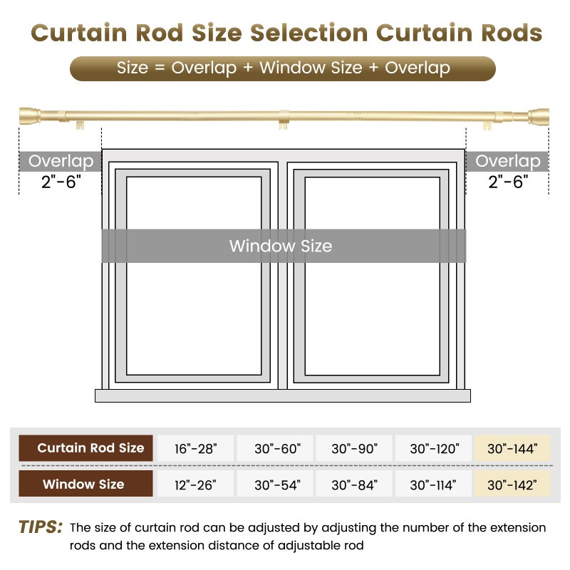 Hradecti 1â€ Diameter Curtain Rods Itself is 30 to144 inch 1 Pack Fit 30-142 inch, 66 to 120 inch Window with Heavy Duty Adjustable Rod Gold Curtain Splicing Metal Extra Long Curtain Rod for Windows - Image 3