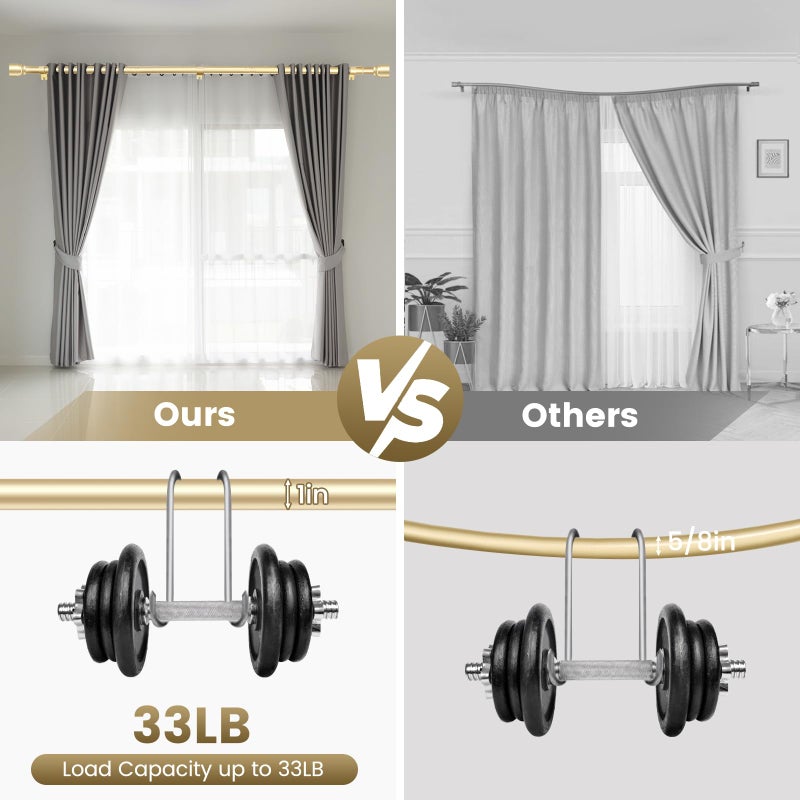 Hradecti 1â€ Diameter Curtain Rods Itself is 30 to144 inch 1 Pack Fit 30-142 inch, 66 to 120 inch Window with Heavy Duty Adjustable Rod Gold Curtain Splicing Metal Extra Long Curtain Rod for Windows - Image 4