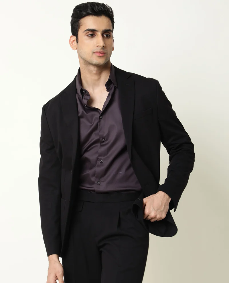 Rare Rabbit Rare Rabbit Men's Como Purple Satin Fabric Button Down Collar Full Sleeves Solid Formal Shirt