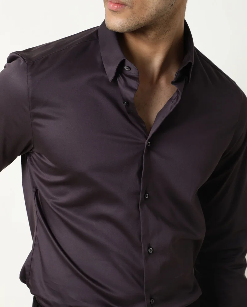 Rare Rabbit Rare Rabbit Men's Como Purple Satin Fabric Button Down Collar Full Sleeves Solid Formal Shirt