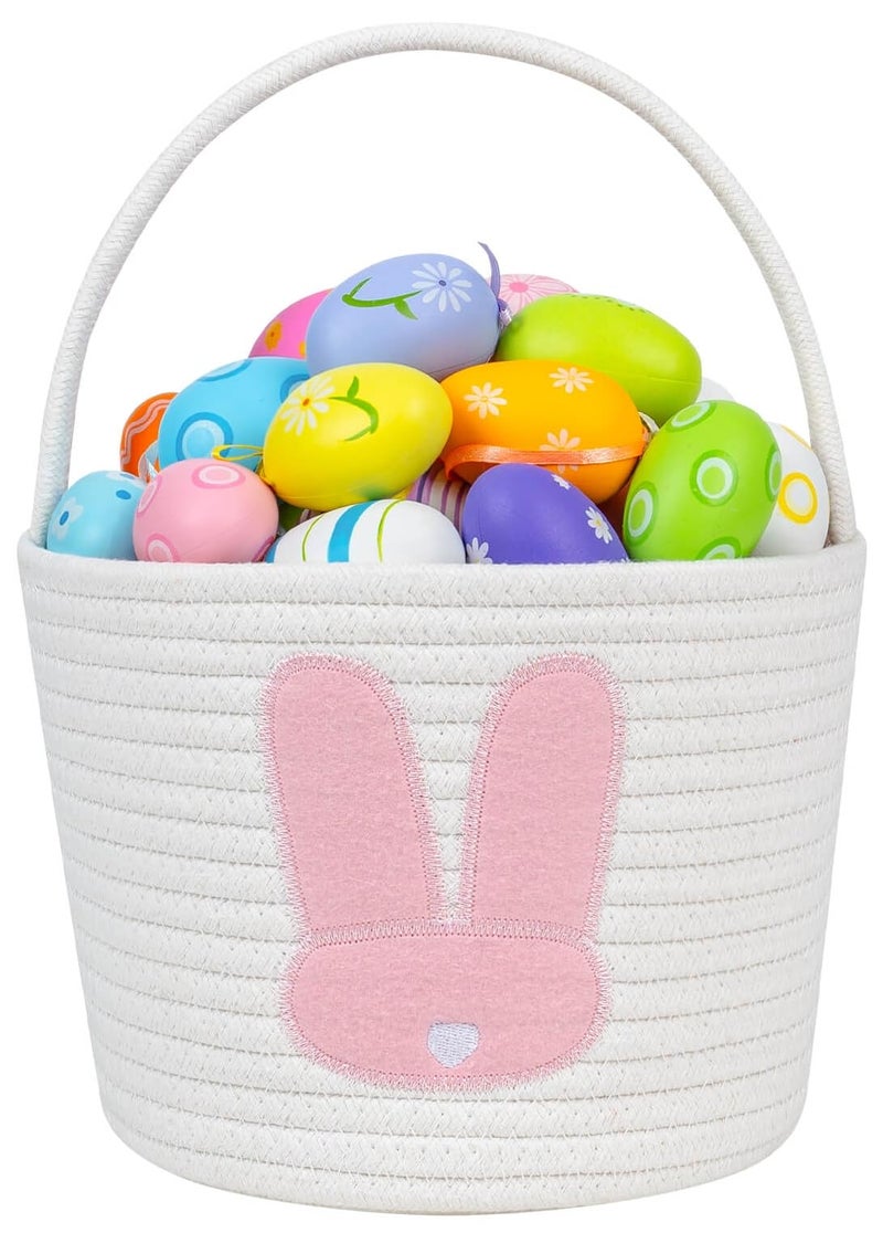 CubesLand Easter Basket for Girls Kids Adorable Bunny Basket for Easter Egg Hunts Soft Safe Babys First Easter Basket Sturdy Cotton Rope Empty Gift Basket Festive Dcor PinkLarge - Image 2