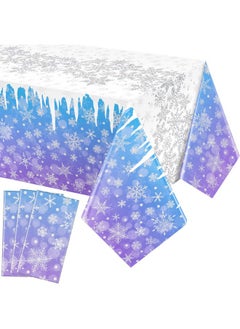 Oudain 3 Packs Winter Snowflake Plastic Tablecloth Christmas Snowflake Tablecloth Blue And Purple Disposable Snowflake Table Cover Winter Wonderland Table Decorations For Party Supplies, 54 X 108 Inch  - Image 1