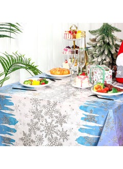 Oudain 3 Packs Winter Snowflake Plastic Tablecloth Christmas Snowflake Tablecloth Blue And Purple Disposable Snowflake Table Cover Winter Wonderland Table Decorations For Party Supplies, 54 X 108 Inch  - Image 5