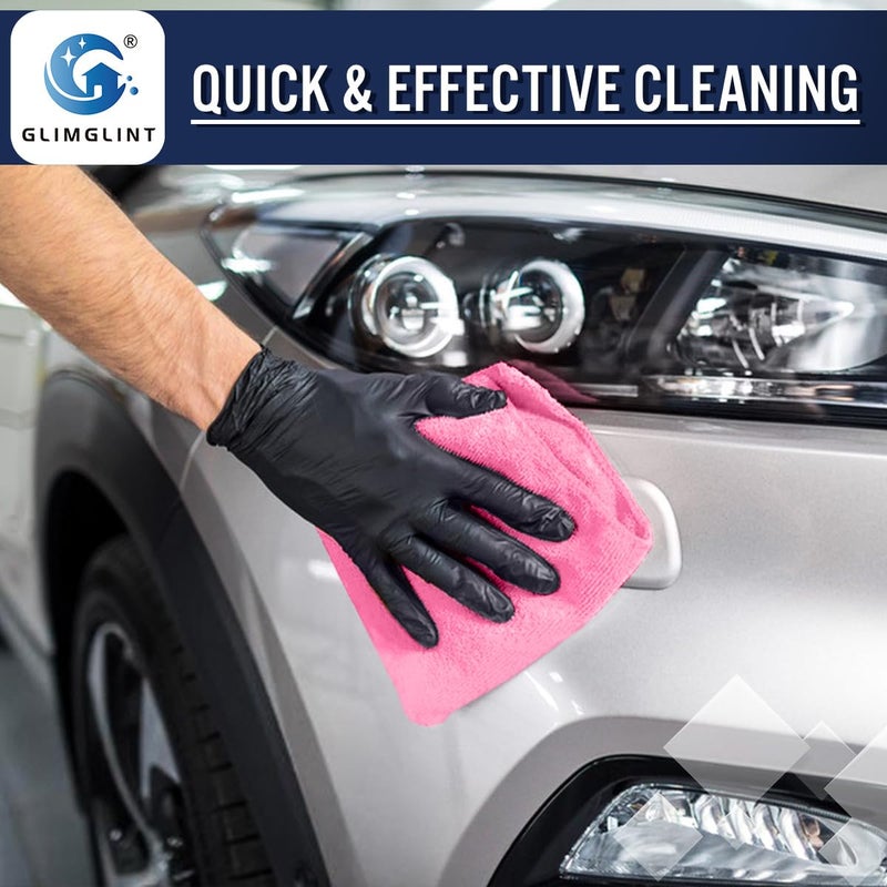 GLIMGLINT Pink Microfiber Cleaning Cloth,12PK Reusable Cleaning Rags, Highly Absorbent Shop Rags Bulk, All-Purpose Car Cleaning Towels for TV Screen, Kitchen, Bathroom, Restaurant Garage, 14"X12" - Image 4