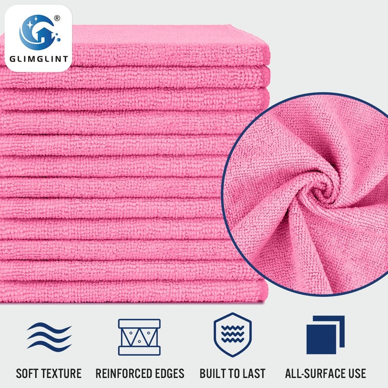 GLIMGLINT Pink Microfiber Cleaning Cloth,12PK Reusable Cleaning Rags, Highly Absorbent Shop Rags Bulk, All-Purpose Car Cleaning Towels for TV Screen, Kitchen, Bathroom, Restaurant Garage, 14"X12" - Image 3