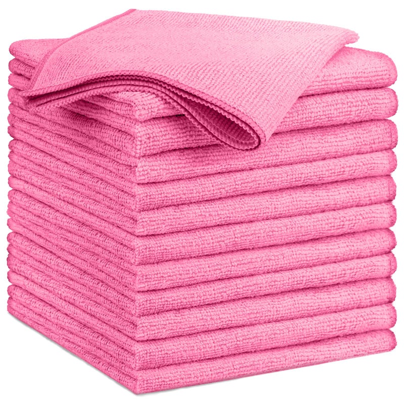 GLIMGLINT Pink Microfiber Cleaning Cloth,12PK Reusable Cleaning Rags, Highly Absorbent Shop Rags Bulk, All-Purpose Car Cleaning Towels for TV Screen, Kitchen, Bathroom, Restaurant Garage, 14"X12" - Image 1
