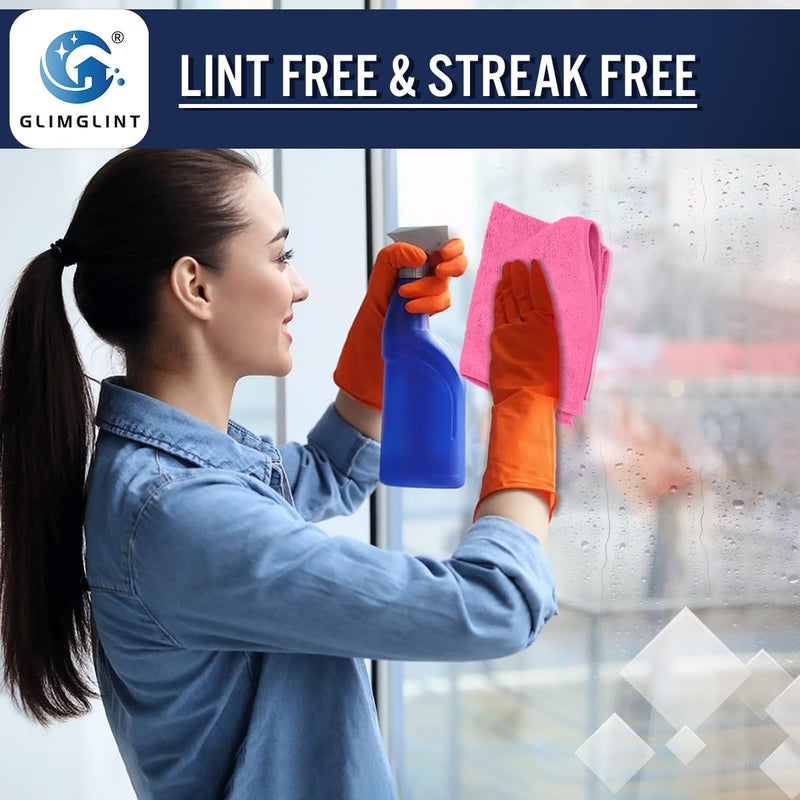 GLIMGLINT Pink Microfiber Cleaning Cloth,12PK Reusable Cleaning Rags, Highly Absorbent Shop Rags Bulk, All-Purpose Car Cleaning Towels for TV Screen, Kitchen, Bathroom, Restaurant Garage, 14"X12" - Image 5