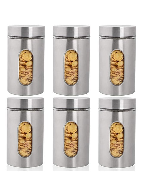 Stainless Steel Food Storage Canister Sets,Set of 6 Airtight Sugar Coffee Tea Candy Storage Jars 950ml