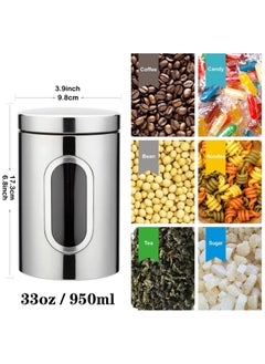 TOMSHOO Stainless Steel Food Storage Canister Sets,Set of 6 Airtight Sugar Coffee Tea Candy Storage Jars 950ml  - Image 2