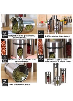 TOMSHOO Stainless Steel Food Storage Canister Sets,Set of 6 Airtight Sugar Coffee Tea Candy Storage Jars 950ml  - Image 4