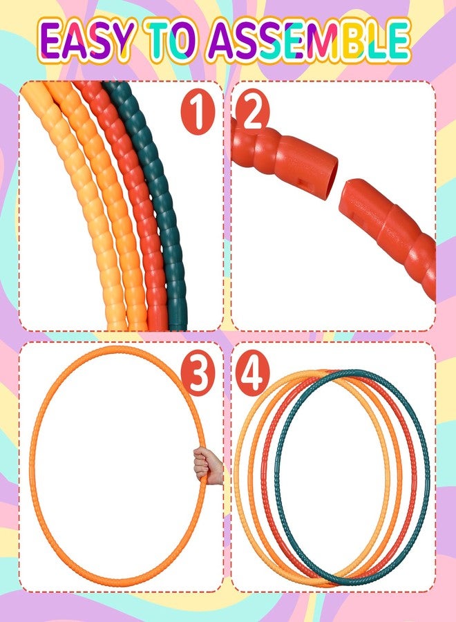Sratte 8 Pcs Color Hoop Detachable Adjustable Hoop Exercise Ring Plastic Toys for Teens Games Gymnastics Dog Agility Equipment Party Decor, 4 Colors (28 Inch,Natural Color) - Image 3