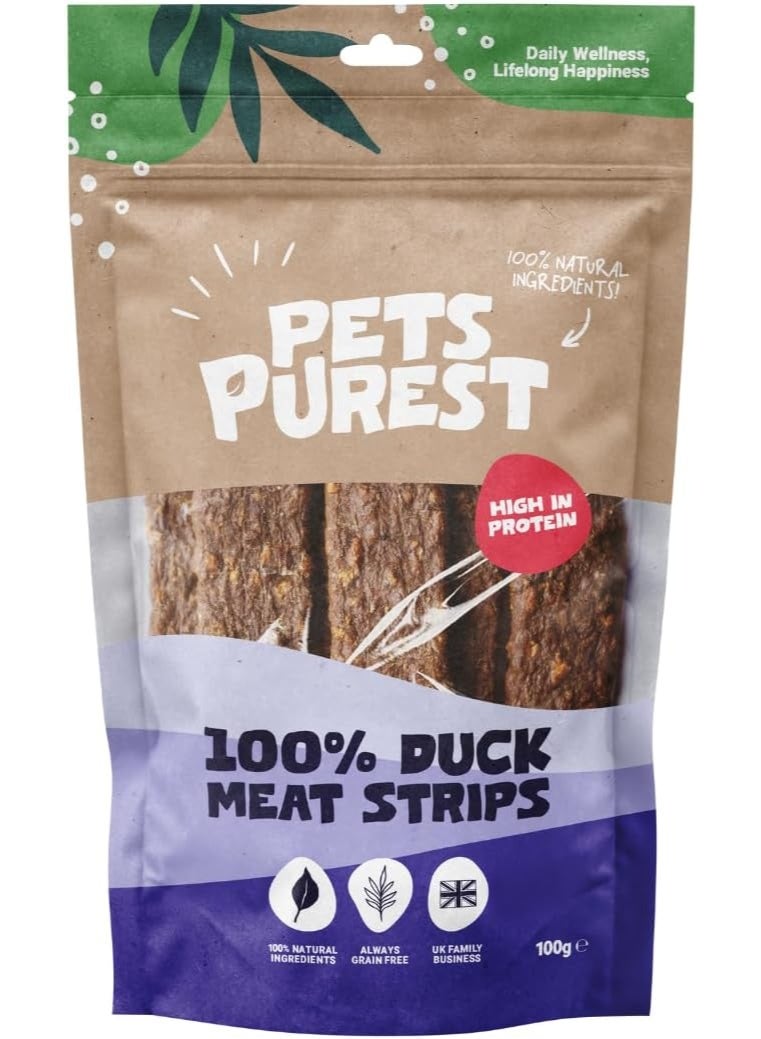 Pets Purest Duck Dog Treats, Air-Dried Strip Duck Fillets for Dogs - 100% Natural Dog Chews, Grain Free, High Protein, Raw Treats Suitable for Puppy & Senior - 100g - Image 1