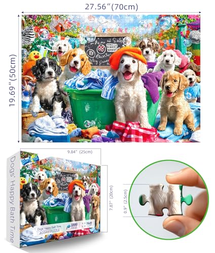 Blueforest Puppy Party 1000 Piece Jigsaw Puzzle for Adults Dog Playful Scene Colorful Clothes Laundry Day Puzzles with Letters on Back Adult Games for Game Night Fun 27x20 Inch - Image 5