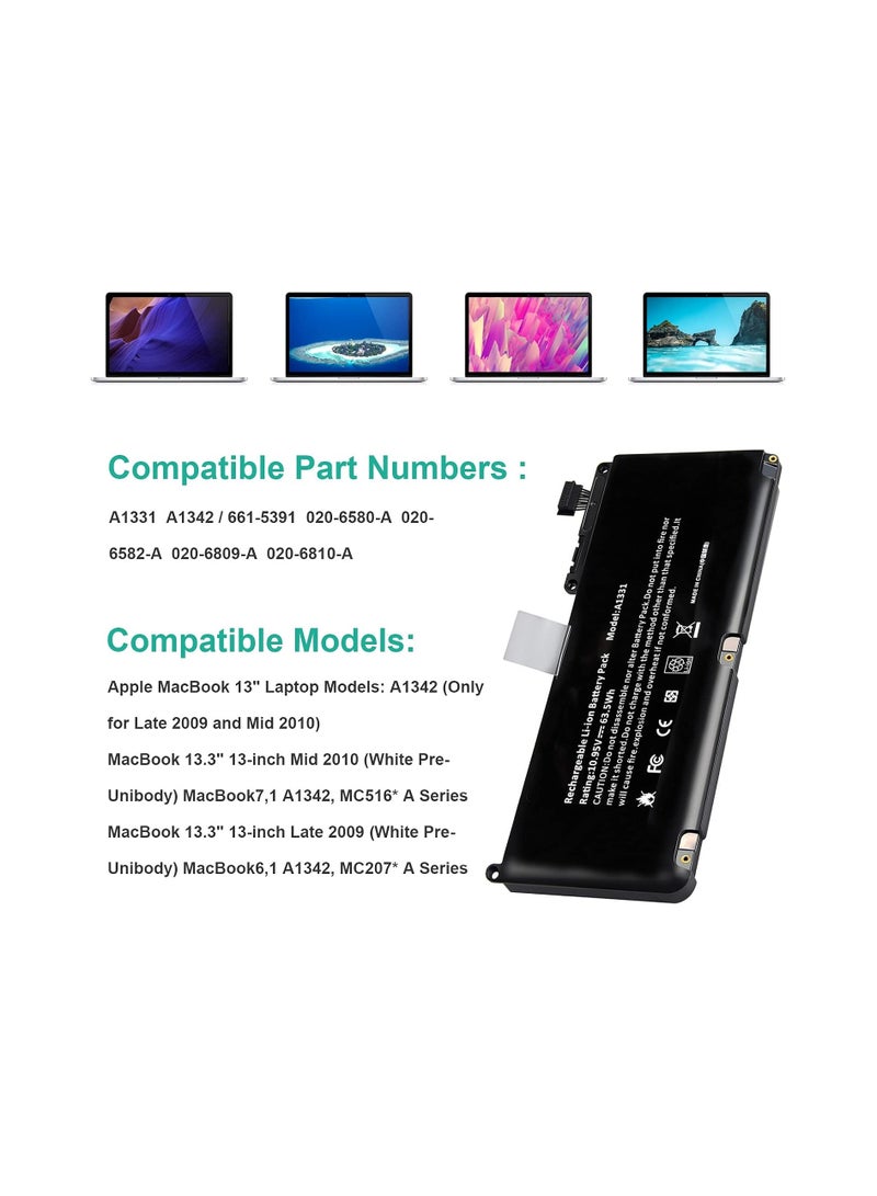 "بطارية لابتوب لجهاز 13.3 بوصة، موديلات A1331 و A1342، سلاسل ماك بوك 7 MC516*/A و ماك بوك 6 MC207*/A (أواخر 2009 ومنتصف 2010)." - Image 4