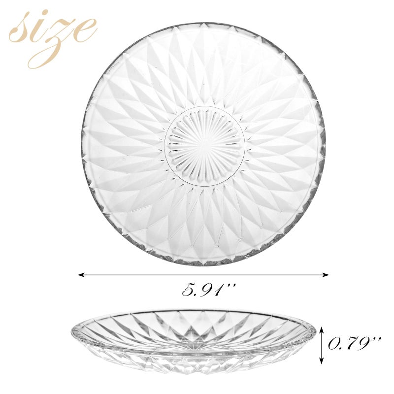 WHJY 6 Inch Clear Glass Plates 4 Pack Vintage Dinnerware Set Transparent Diamond Textured Dinner Plates for Home Party Wedding Crystal Glass Dishes for Fruit Salad Appetizer Dessert - Image 2