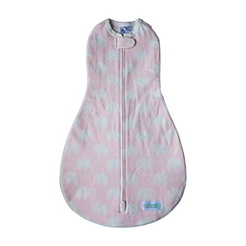 Woombie Grow with Me Baby Swaddle, Convertible Swaddle Fits 0-9 Months, Expands to Wearable Blanket for up to 18 Months, Elephants Pink - Image 1