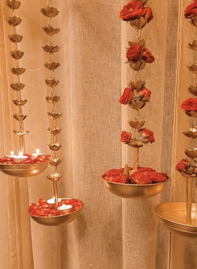 AGAAS ENTERPRISES Metal Hanging Urli Bowl Showpice For Floating Flowers Tealight Candles Diwali Decoration Pooja Room Decoration_Metal Colour, Gold - Image 1