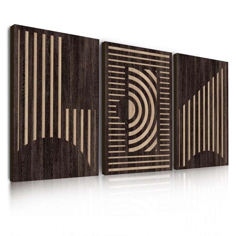Abstract Geometric Wood Grain Effect Wall Art Vintage Mid Century Rectangle Prints Pictures Wall Decor, Rustic Minimalist Geometric Paintings Artwork for Home Bedroom Living Room(12"x16"x3pcs)