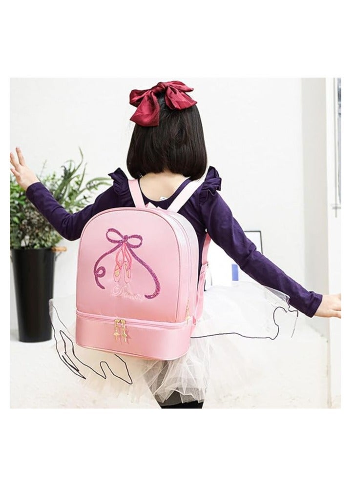 FengSVMA Ballet Dance Backpack with Separate Shoe Compartment,Little Girls Ballerina Bag Embroidery Dance Toddler Bag Storage Bag,Pink - Image 3