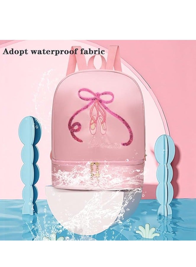 FengSVMA Ballet Dance Backpack with Separate Shoe Compartment,Little Girls Ballerina Bag Embroidery Dance Toddler Bag Storage Bag,Pink - Image 5