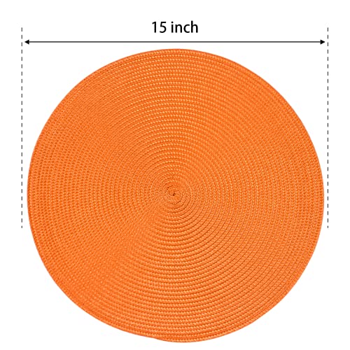 FunWheat Round Braided Placemats Set of 6 Table Mats for Dining Tables Woven Washable Non-Slip Place mats 15 inch(Orange, 6pcs) - Image 2