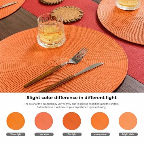 FunWheat Round Braided Placemats Set of 6 Table Mats for Dining Tables Woven Washable Non-Slip Place mats 15 inch(Orange, 6pcs) - Image 5