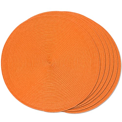 FunWheat Round Braided Placemats Set of 6 Table Mats for Dining Tables Woven Washable Non-Slip Place mats 15 inch(Orange, 6pcs) - Image 1