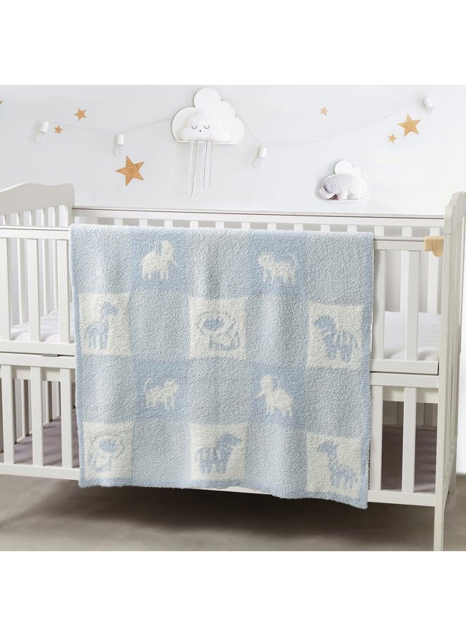 CREVENT 76x102cm Cozy Soft Warm Chenille Baby Blanket for Girls Boys, Newborn Essentials for Infant, Baby Shower - Animal Blue - Image 2