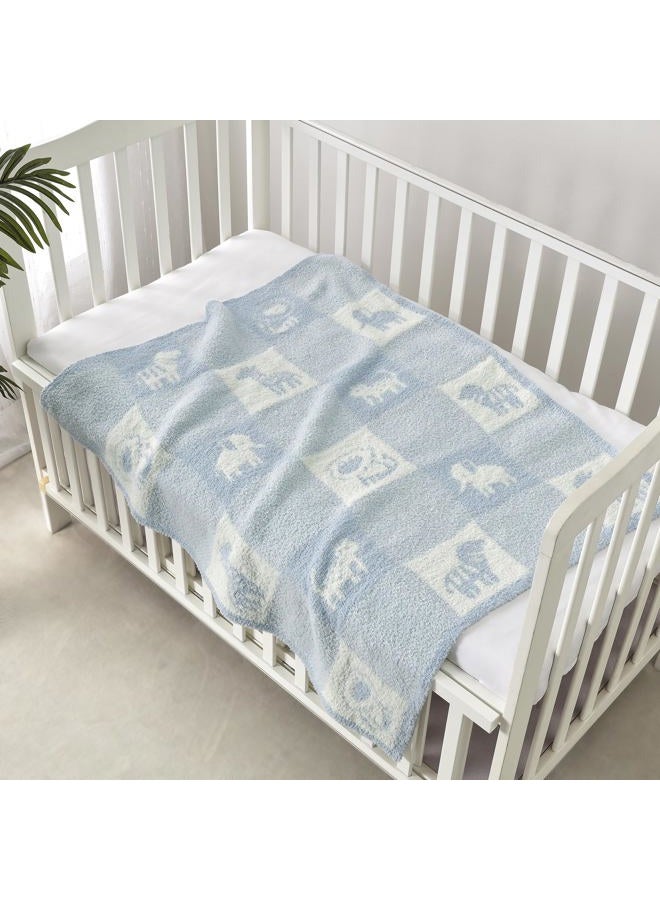 CREVENT 76x102cm Cozy Soft Warm Chenille Baby Blanket for Girls Boys, Newborn Essentials for Infant, Baby Shower - Animal Blue - Image 4
