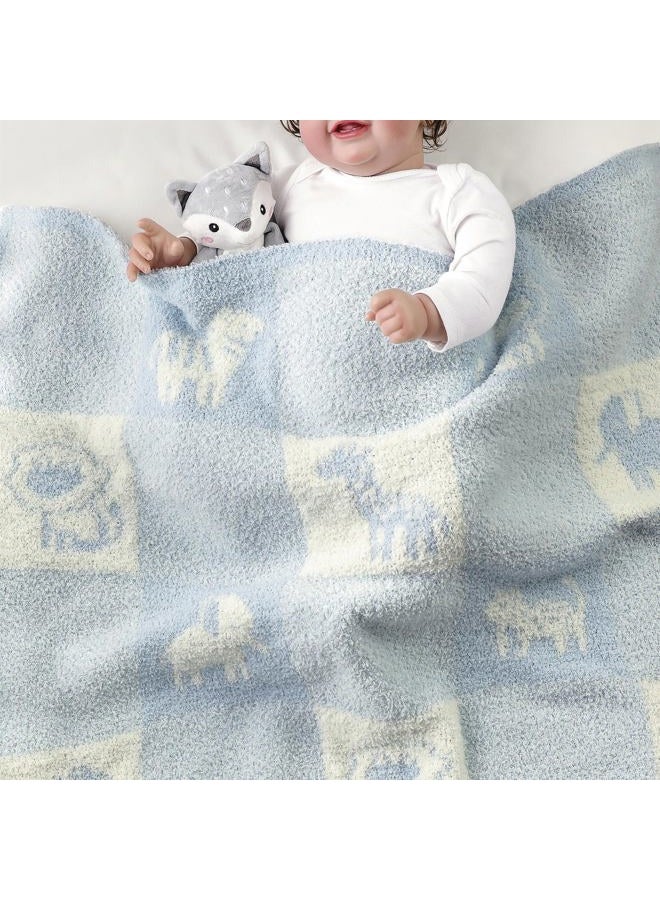 CREVENT 76x102cm Cozy Soft Warm Chenille Baby Blanket for Girls Boys, Newborn Essentials for Infant, Baby Shower - Animal Blue - Image 3