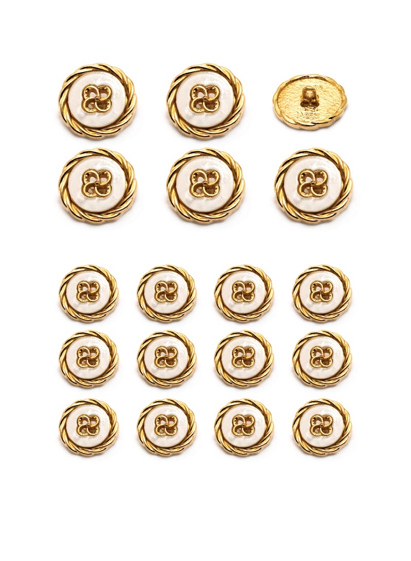 18 Pcs and 2 Sizes Metal Button Set. Round Shape Gold color Borders and Best Looking Shape, (Gold + White)  - Image 1