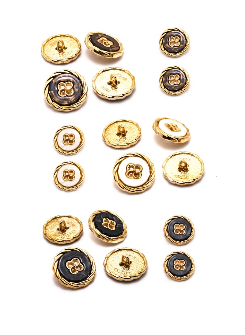 18 Pcs and 2 Sizes Metal Button Set. Round Shape Gold color Borders and Best Looking Shape, (Gold + White)  - Image 2
