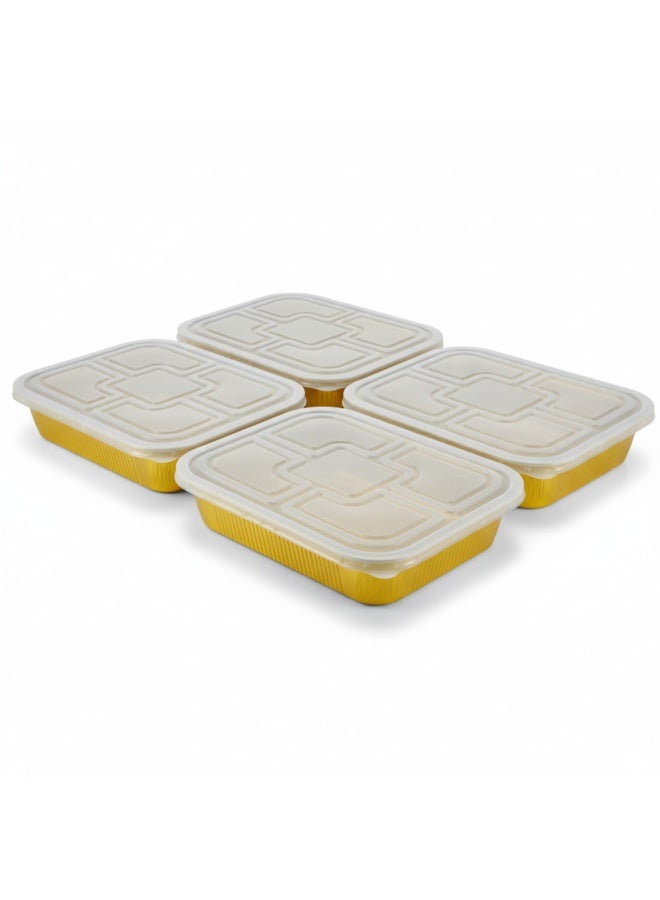 صني اختيارك المشرق علبة صني من رقائق الألومنيوم مع غطاء - علبة تخزين طعام ذهبية، عبوة من ٤ قطع | حاويات للاستخدام مرة واحدة لتحضير الوجبات، والطلبات الخارجية، والخبز - Image 2