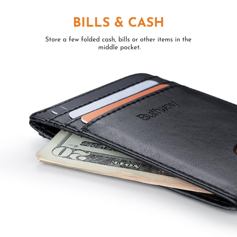 Buffway محفظة بوفواي للرجال نحيفة، حامل بطاقات ائتمان جلدية رقيقة للم pocket مع حجب RFID للسفر والعمل - أسود سياتل - Image 5