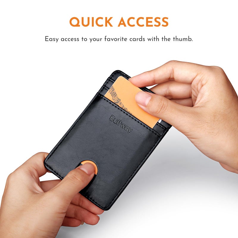 Buffway محفظة بوفواي للرجال نحيفة، حامل بطاقات ائتمان جلدية رقيقة للم pocket مع حجب RFID للسفر والعمل - أسود سياتل - Image 3