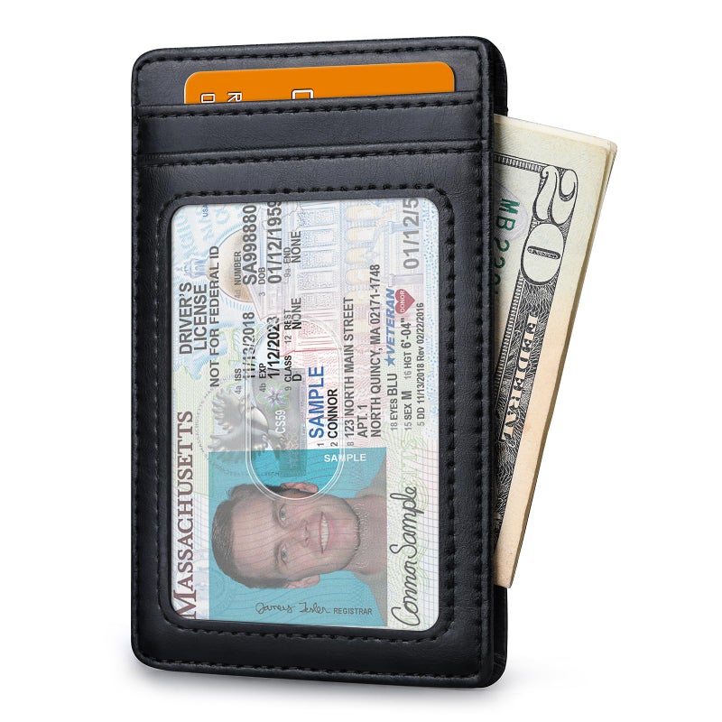 Buffway محفظة بوفواي للرجال نحيفة، حامل بطاقات ائتمان جلدية رقيقة للم pocket مع حجب RFID للسفر والعمل - أسود سياتل - Image 2