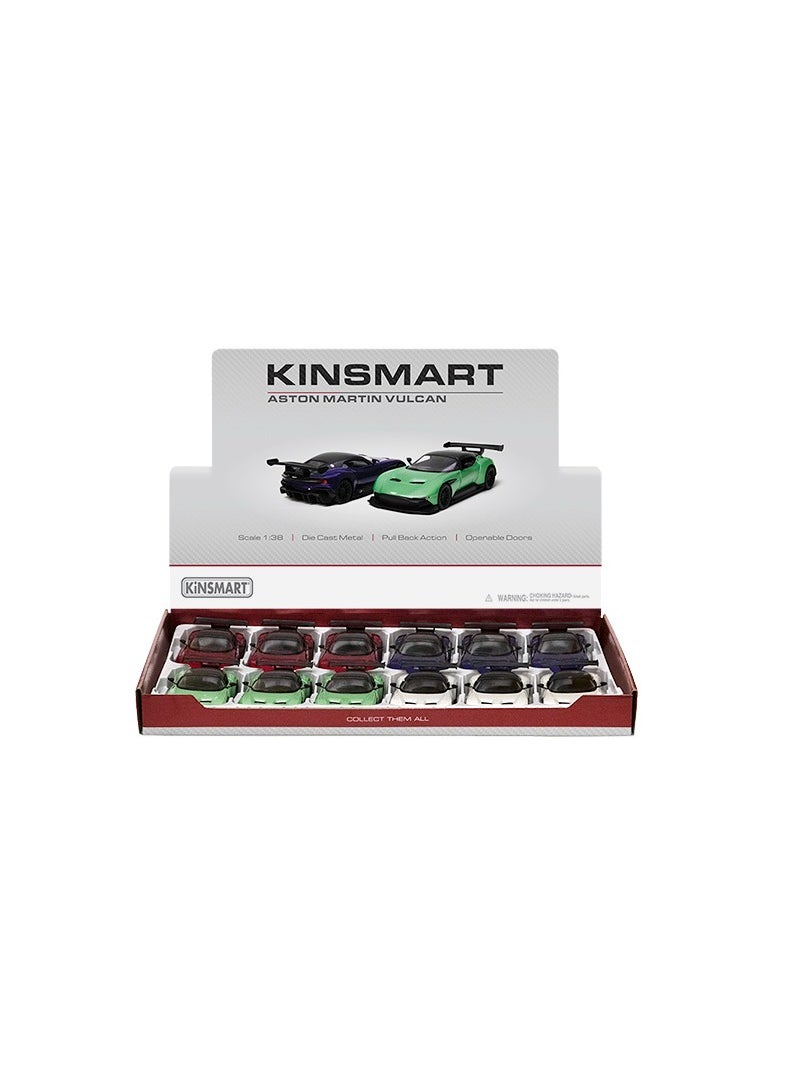 Kinsmart Pack of 12 Pcs 1:38 Scale Pull Back Action Door Openable 2016 Aston-Martin Vulcan with Decals Hardtop Collectible Toy Car 