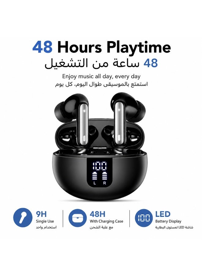 Wireless Bluetooth 5.4 Earbuds with LED Display Charging Case, 13mm Dynamic Drivers, Up to 48 Hours Playtime, Type-C Charging, In-Ear Stereo Earphones for Sports, Music and Calls, Compatible with iPhone and Android - Image 2