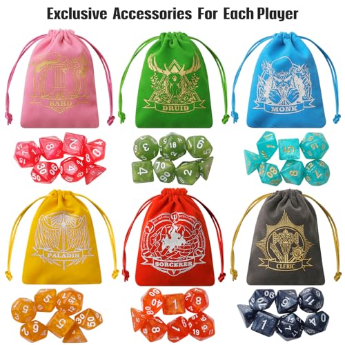 Grajar DD Dice Set with Characters Pattern Dice Pouches 42 Pcs polyhedral dice Set PU Leather and Velvet dice Tray for Dungeons and Dragons DD RPG MTG Table Games Nebula - Image 5
