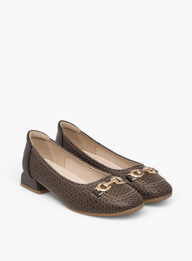 سيليست Women's Monogram Print Slip-On Ballerina Shoes with Block Heels