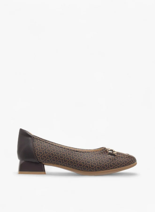 Celeste Women's Monogram Print Slip-On Ballerina Shoes with Block Heels