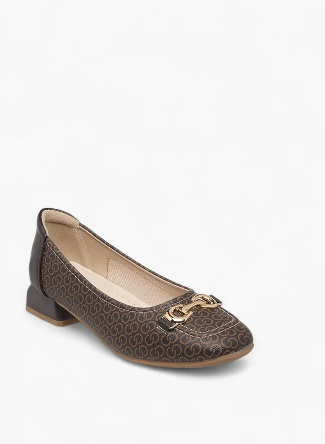 سيليست Women's Monogram Print Slip-On Ballerina Shoes with Block Heels
