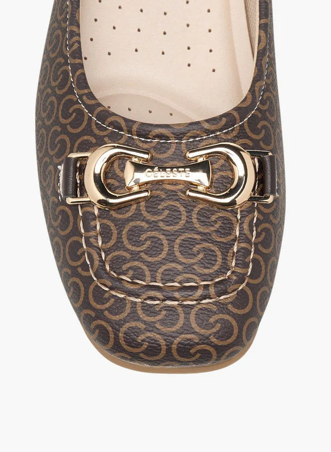 Celeste Women's Monogram Print Slip-On Ballerina Shoes with Block Heels