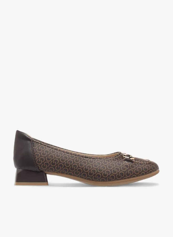 Celeste Women's Monogram Print Slip-On Ballerina Shoes with Block Heels