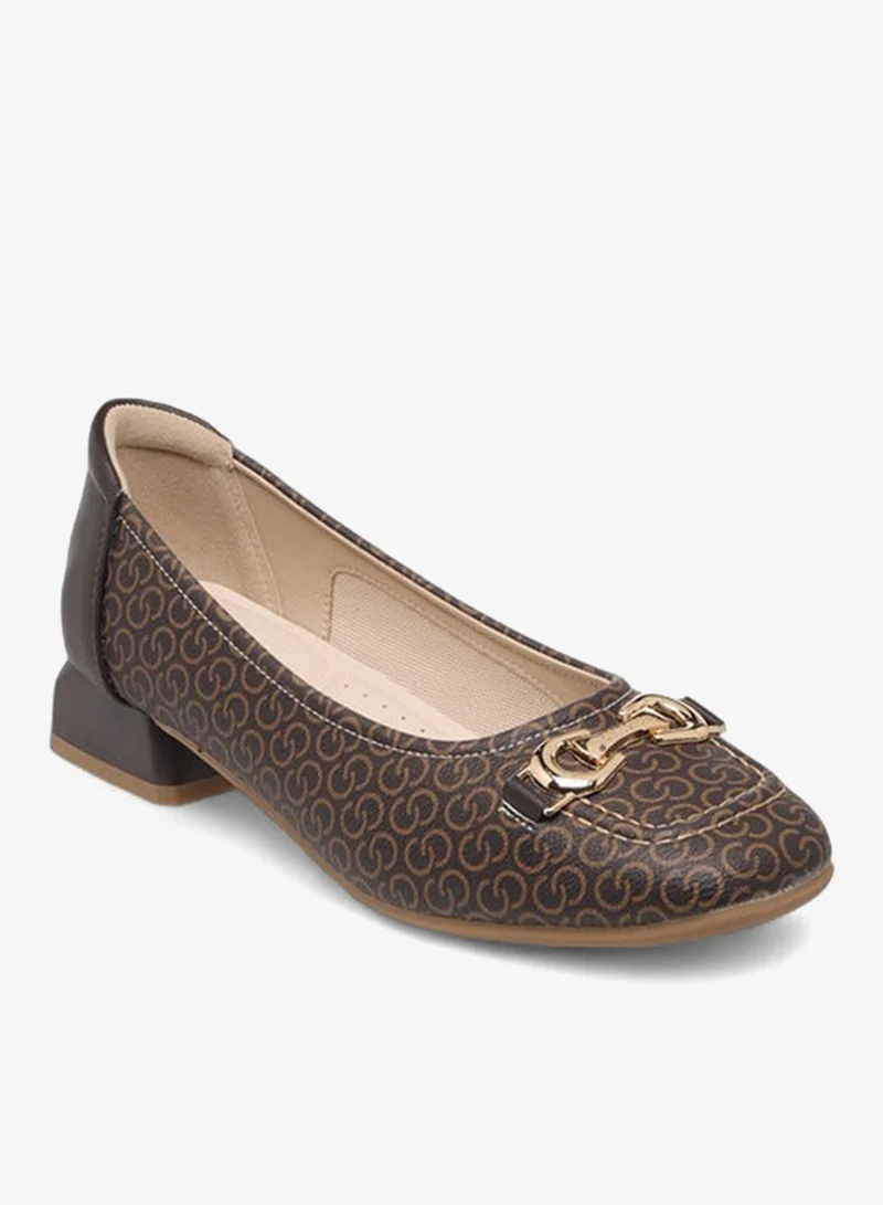 Celeste Women's Monogram Print Slip-On Ballerina Shoes with Block Heels