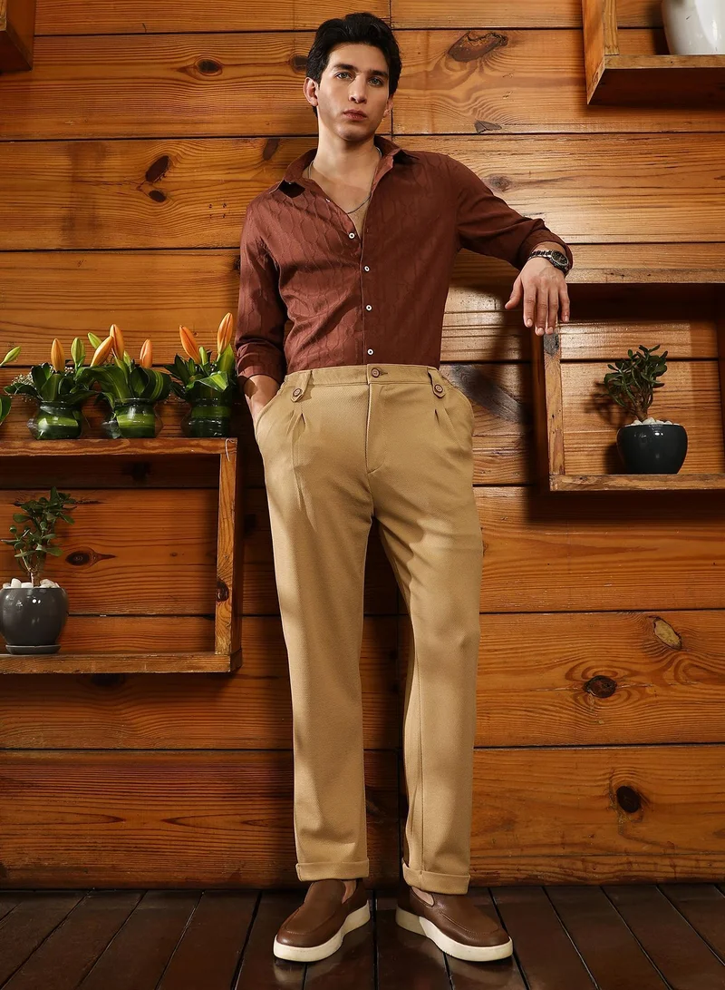 CAHOOT  Men's Khaki Beige Twill-Pleated Trousers for Men | Best Price UAE