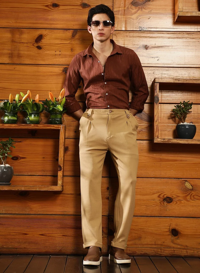 CAHOOT  Men's Khaki Beige Twill-Pleated Trousers for Men | Best Price UAE