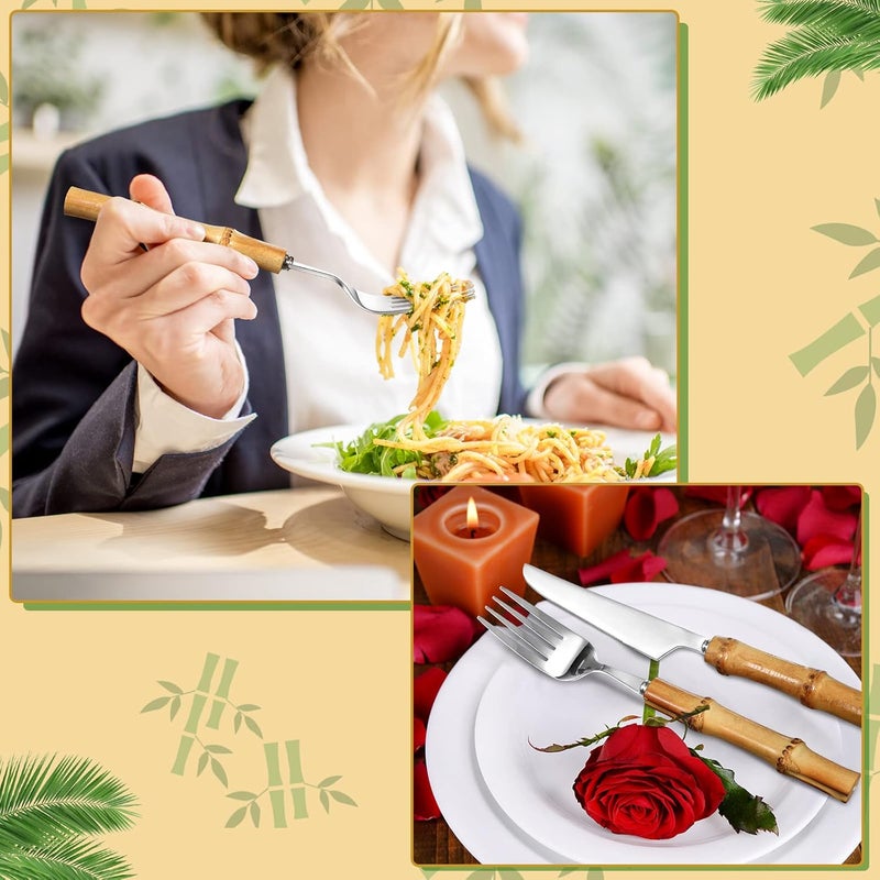 Eboot Bamboo Silverware Set 188 Stainless Steel Tableware Set Natural Utensil Flatware Kit Spoon Fork Knives Bamboo Handle Cutlery for Kitchen Wedding Home Restaurant PartySilver30 Pieces - Image 5
