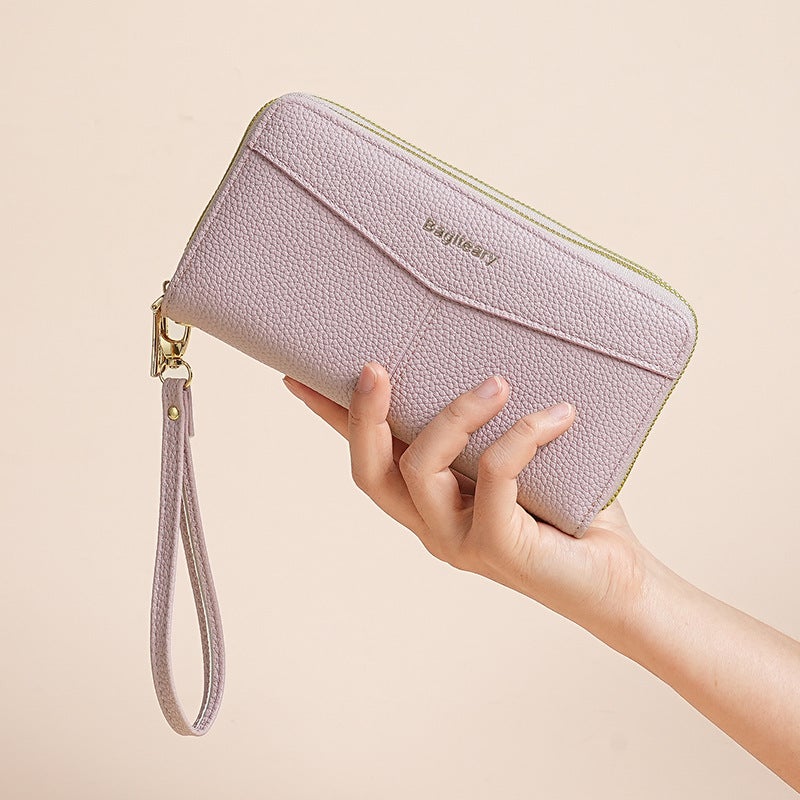 Multifunctional Solid Color PU Leather Wallet, RFID Blocking Design Portable Daily Storage Purse for Cards Cash Coin Business Use - Image 1