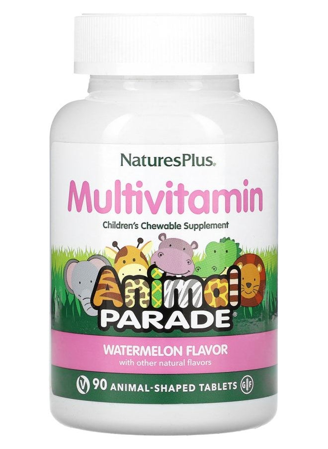NaturesPlus Animal Parade Children's Chewable Multivitamin Supplement Watermelon 90 AnimalShaped Tablets 